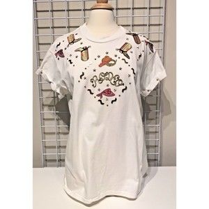 Vintage GEPETTO 1980'S SouthWest Design Rodeo WHITE T-SHIRT SIZE M